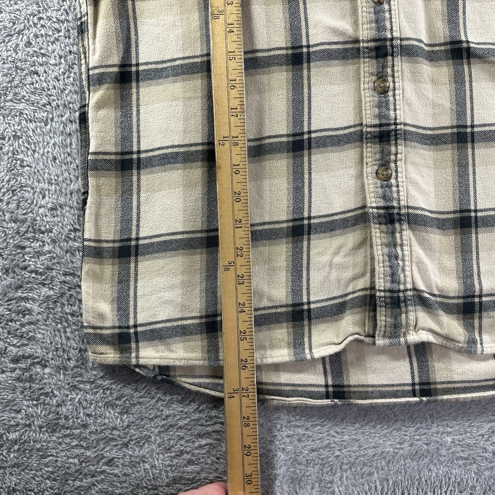 Uniqlo Flannel Shirt Mens Large‎ Plaid Beige Blue Cotton Utility Warm Pocket - Picture 7 of 8
